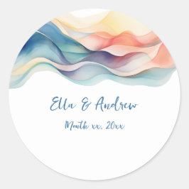 Moderne Abstrakte Farbwelle Blaue Hochzeit Runder Aufkleber