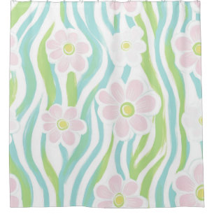 Moderne Abstrakte Florale Linienstruktur (8) Duschvorhang