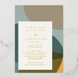 Moderne Abstrakte Form Aquamarine Taupe Chic Weddi Folieneinladung