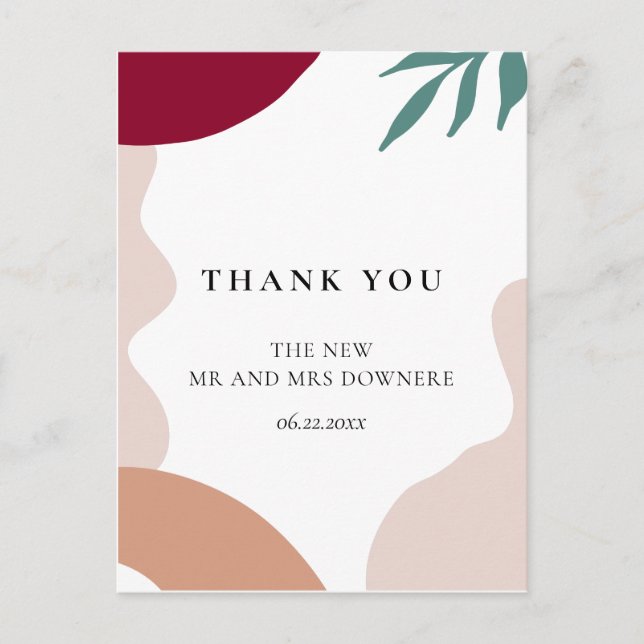 Moderne abstrakte Formen Hochzeit danke Postkarte (Vorderseite)