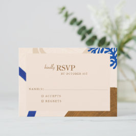 Moderne Abstrakte Formen Sand Blue Wedding RSVP Karte