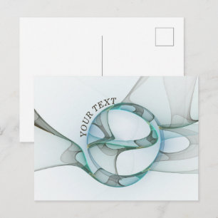 Moderne abstrakte fraktale blaue Türkisgraue Text Postkarte