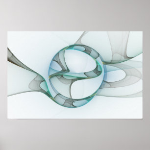 Moderne abstrakte fraktale Kunst Blau Türkis Grau Poster