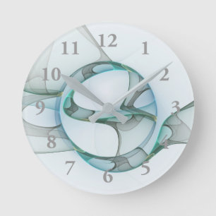 Moderne abstrakte fraktale Kunst Blau Türkis Grau Runde Wanduhr