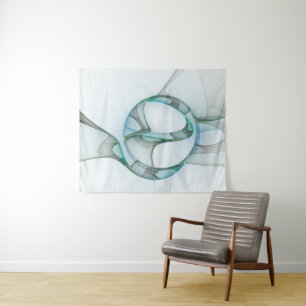 Moderne abstrakte fraktale Kunst Blau Türkis Grau Wandteppich
