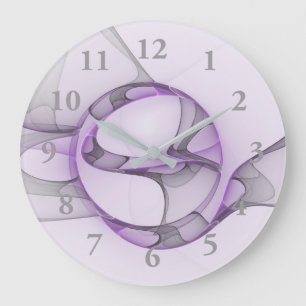 Moderne abstrakte fraktale Kunst Lavendelgrau Große Wanduhr