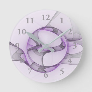 Moderne abstrakte fraktale Kunst Lavendelgrau Runde Wanduhr
