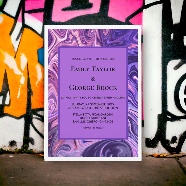 Moderne Abstrakte Galaxie Art Wavy Blue Chic Hochz Einladung (Von Creator hochgeladen)