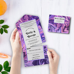 Moderne Abstrakte Galaxie Kunst Wellige Blaue Chic All In One Einladung