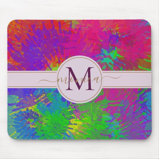 Moderne Abstrakte Gefärbte Krawatte Mit Monogramm Mousepad (Vorne)