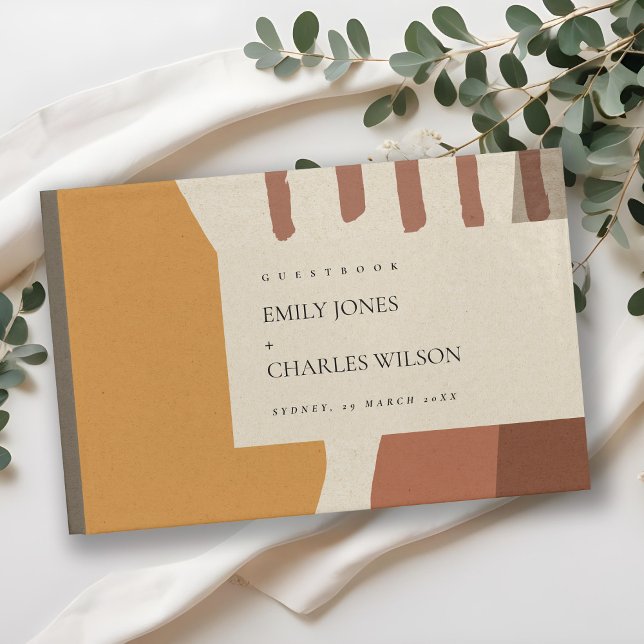 MODERNE ABSTRAKTE GELBE TERRACOTTA ARTISTIC WEDD GÄSTEBUCH (Von Creator hochgeladen)