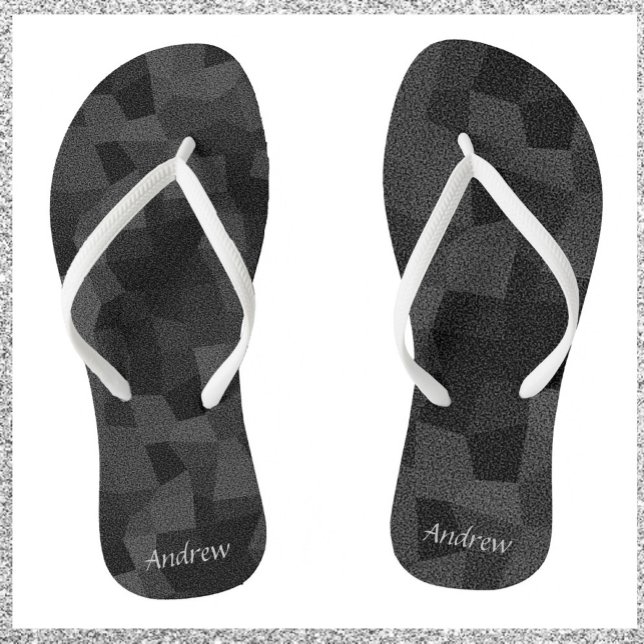 Moderne Abstrakte Geometrie in Schwarz und Grau Flip Flops (Von Creator hochgeladen)