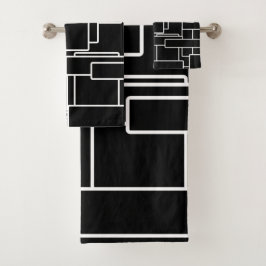 Moderne Abstrakte Geometrie in Schwarz und Weiß Badhandtuch Set