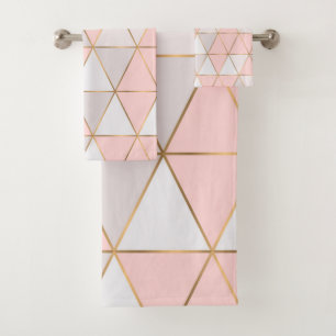 Moderne abstrakte geometrische Dreiecke Pfirsich G Badhandtuch Set