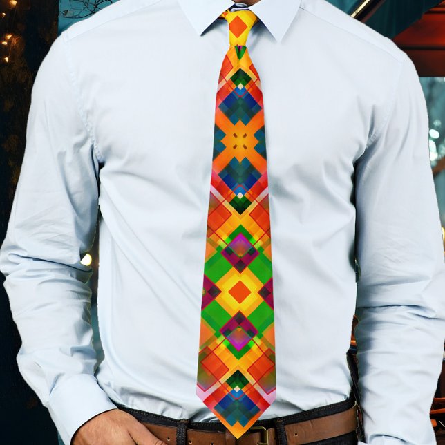 Moderne Abstrakte geometrische Krawatte (Tie with a modern version of the classic plaid, an abstract geometric pattern in bright colors)