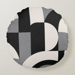 Moderne abstrakte geometrische Kunstmuster in Mono Rundes Kissen