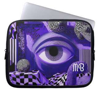 Moderne Abstrakte Geometrische Schwarz Weiß Lila 2 Laptopschutzhülle