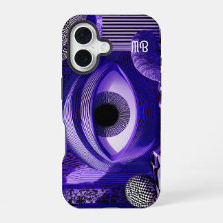 Moderne Abstrakte Geometrische Schwarz Weiß Lila K iPhone 16 Hülle