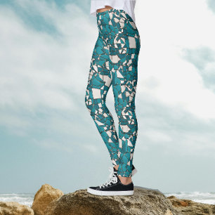 Moderne abstrakte geometrische Türkis-Splitterglas Leggings