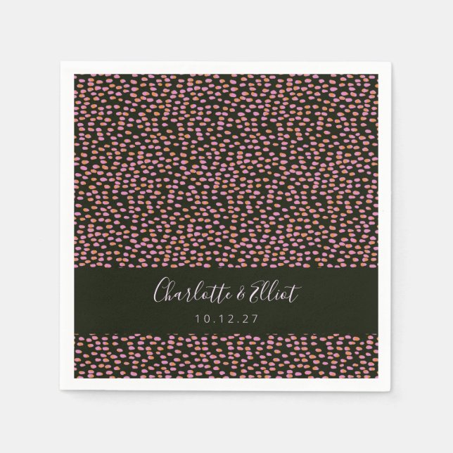 Moderne, Abstrakte, gepunktete Hochzeit in Schwarz Serviette (Vorderseite)