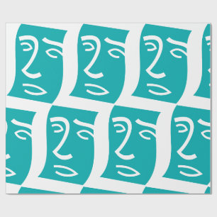 Moderne abstrakte Gesichtslinienkunst Teal Geschenkpapier
