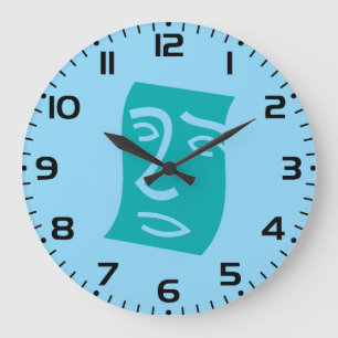 Moderne abstrakte Gesichtslinienkunst Teal Große Wanduhr