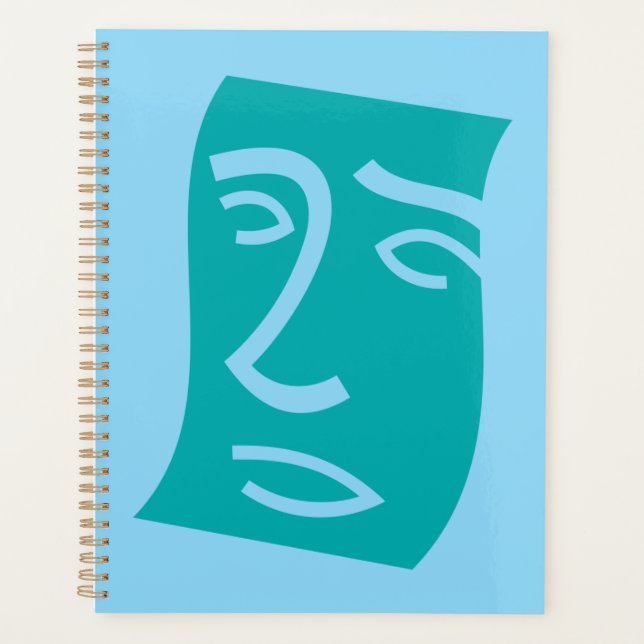Moderne abstrakte Gesichtslinienkunst Teal Planer (Vorderseite)