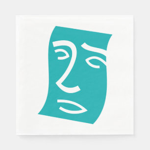 Moderne abstrakte Gesichtslinienkunst Teal Serviette