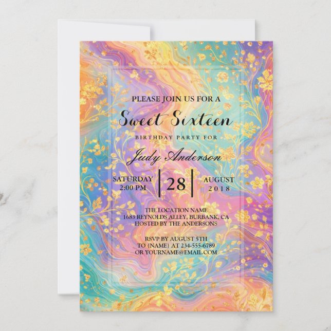 Moderne abstrakte Glitter-Blumen-Monogramm-Design  Einladung (Vorderseite)