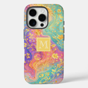 Moderne abstrakte Glitter-Blumen-Monogramm-Design iPhone 16 Pro Hülle