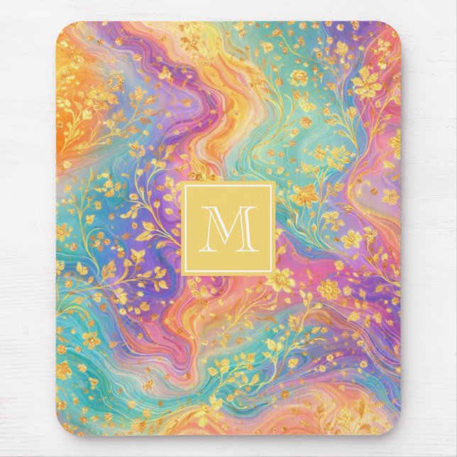 Moderne abstrakte Glitter-Blumen-Monogramm-Design  Mousepad (Vorne)
