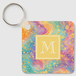Moderne abstrakte Glitter-Blumen-Monogramm-Design Schlüsselanhänger