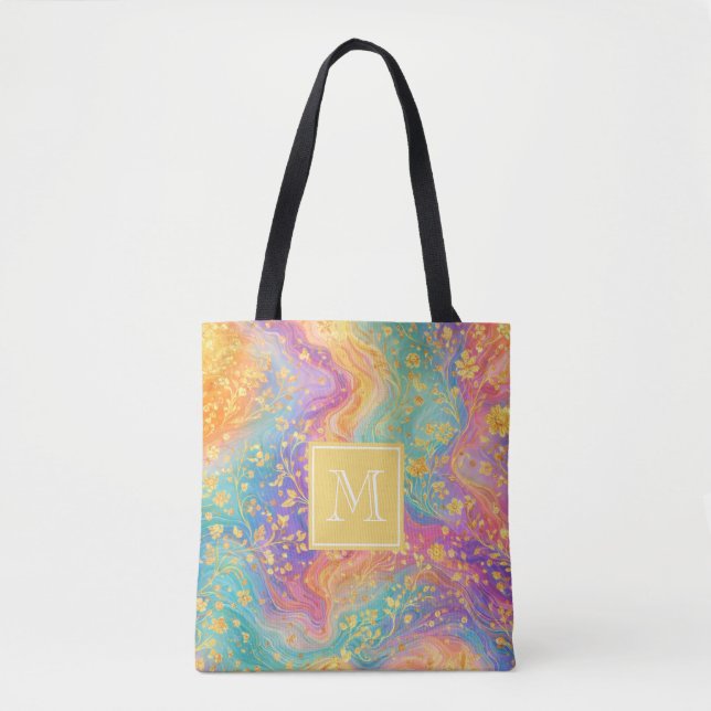 Moderne abstrakte Glitter-Blumen-Monogramm-Design  Tasche (Vorderseite)