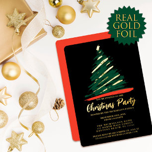 Moderne abstrakte Gold Rot Grün Baum Weihnachten Folieneinladung