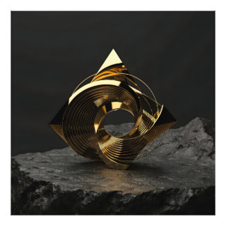 Moderne abstrakte goldene geometrische Skulptur -  Fotodruck