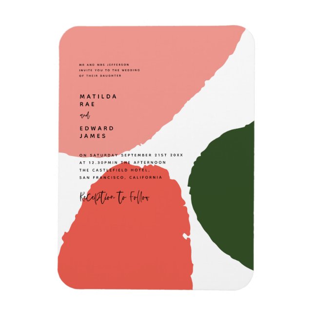 Moderne abstrakte Grafik Rot, Rosa + Grün Ankündig Magnet (Vertikal)