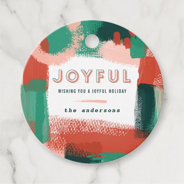 Moderne abstrakte Grafik Rot, Rosa + Grün fröhlich Geschenkanhänger (Vorderseite)