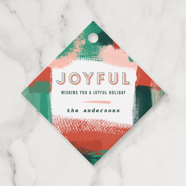 Moderne abstrakte Grafik Rot, Rosa + Grün fröhlich Geschenkanhänger (Vorderseite)