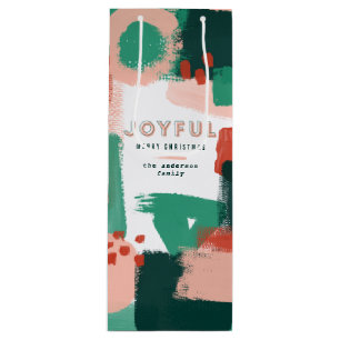 Moderne abstrakte Grafik Rot, Rosa + Grün fröhlich Geschenktüte Für Weinflaschen