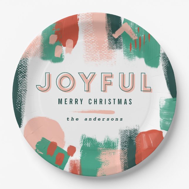 Moderne abstrakte Grafik Rot, Rosa + Grün fröhlich Pappteller (Vorderseite)