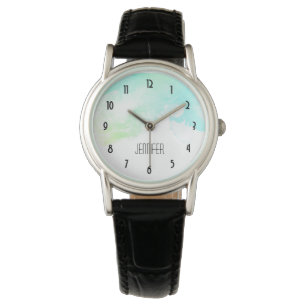 Moderne Abstrakte Green & Blue Watercolor-Wirbel Armbanduhr