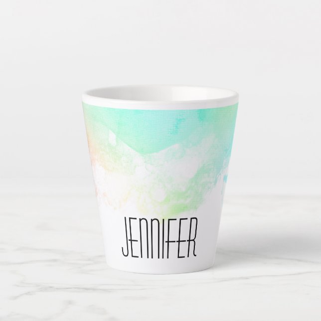 Moderne Abstrakte Green & Blue Watercolor-Wirbel Milchtasse (Vorderseite)