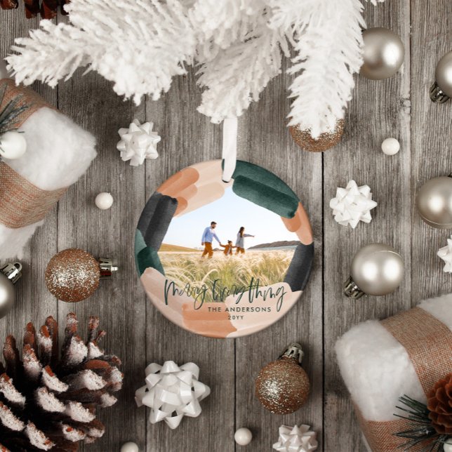 Moderne abstrakte grüne Blüte 1 Foto Weihnachten Keramik Ornament (Von Creator hochgeladen)