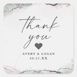 Moderne Abstrakte Helllila Hochzeits-Dankeschön Quadratischer Aufkleber