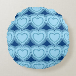 Moderne Abstrakte Herzen - Sky Blue und Cobalt Rundes Kissen
