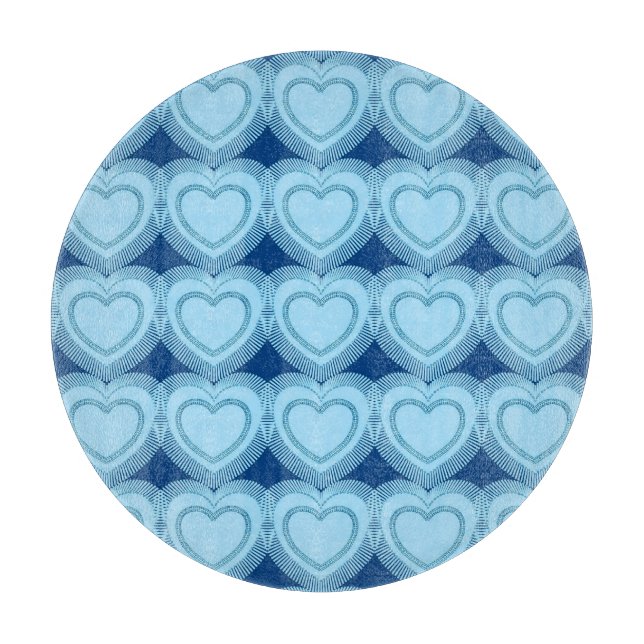 Moderne Abstrakte Herzen - Sky Blue und Cobalt Schneidebrett (Vorderseite)