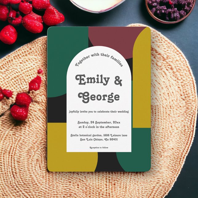 Moderne Abstrakte Hochzeit im Grünen Burgund Einladung (Von Creator hochgeladen)