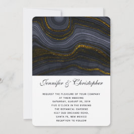 Moderne Abstrakte Hochzeit in Gold, Blau-Grau Einladung