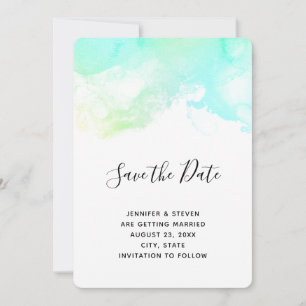 Moderne Abstrakte Hochzeit mit Grün und Blau Save The Date