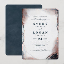 Moderne Abstrakte Hochzeit von Navy Blue & Rose Go Einladung